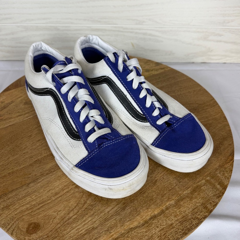 Vans Old Skool Blue White Canvas Suede Skate Shoes Mens 9 Womens 10.5 500714